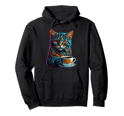 Vaporwave Aesthetic Coffee Cats Art Hoodie - Novelty Apparel for Adults
