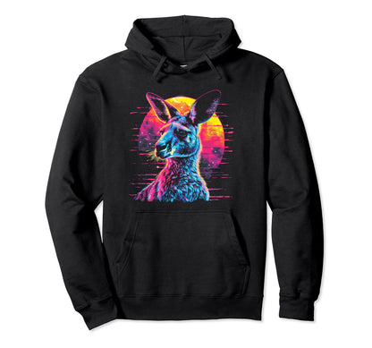 Kangaroo Vaporwave Aesthetic Synthwave Hoodie - Unique Graphic Men Women