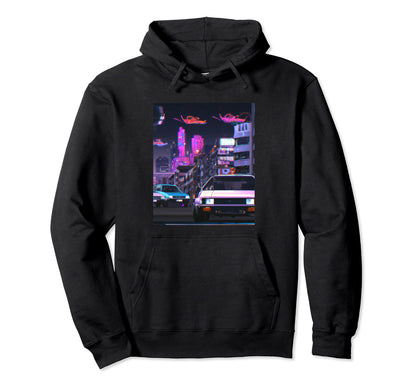 Vaporwave Car Synthwave City Hoodie - Fun Novelty Design Men Women