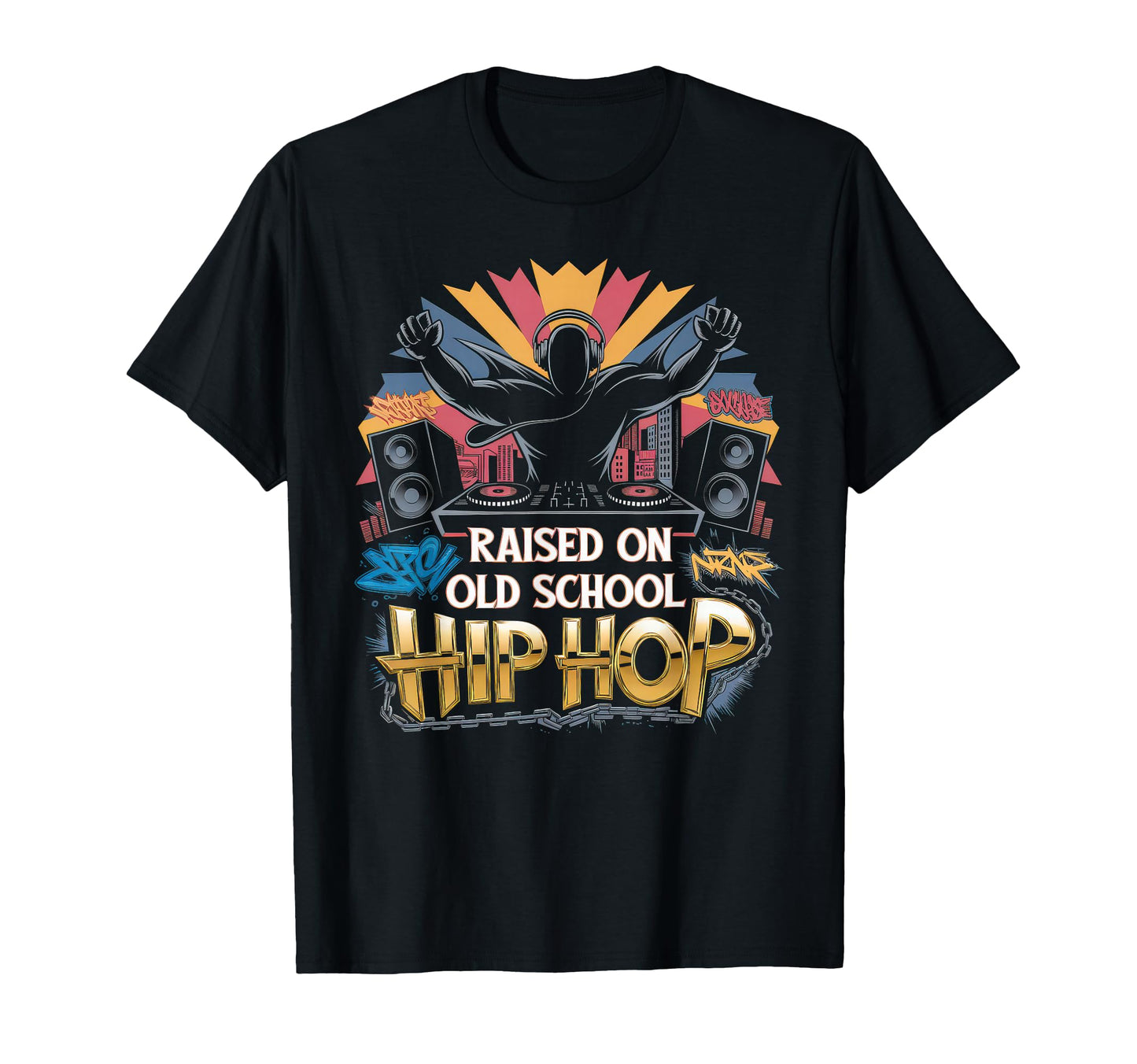Raised Old School Graffiti Rap Hip T-Shirt - Streetwear Style for Adults