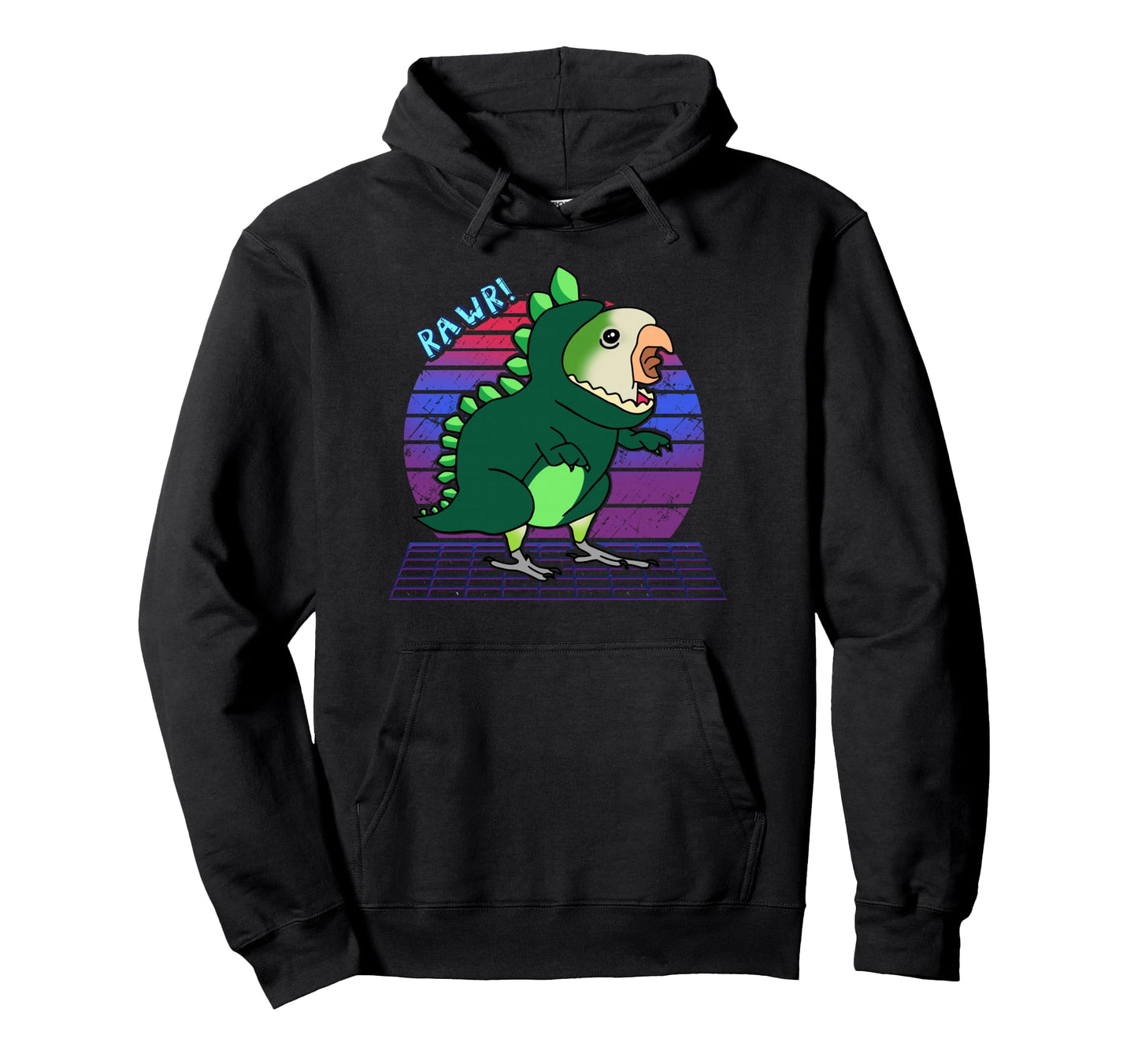 Aesthetic Vaporwave Green Monk Parakeet Hoodie - Unique Graphic Men Women