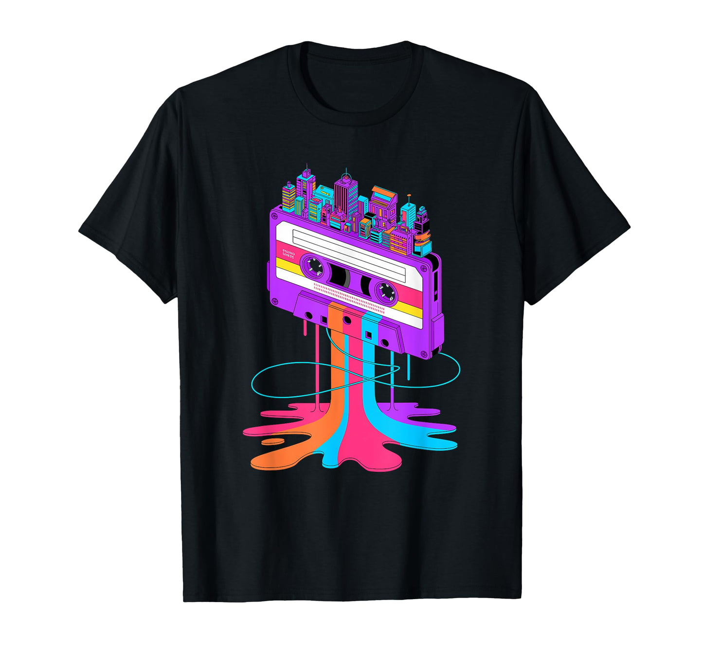 Dripping Paint Art Cassette Tape City T-Shirt - Minimalist Print Men Women
