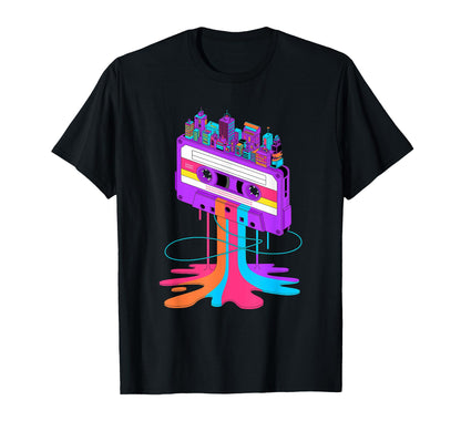 Dripping Paint Art Cassette Tape City T-Shirt - Minimalist Print Men Women