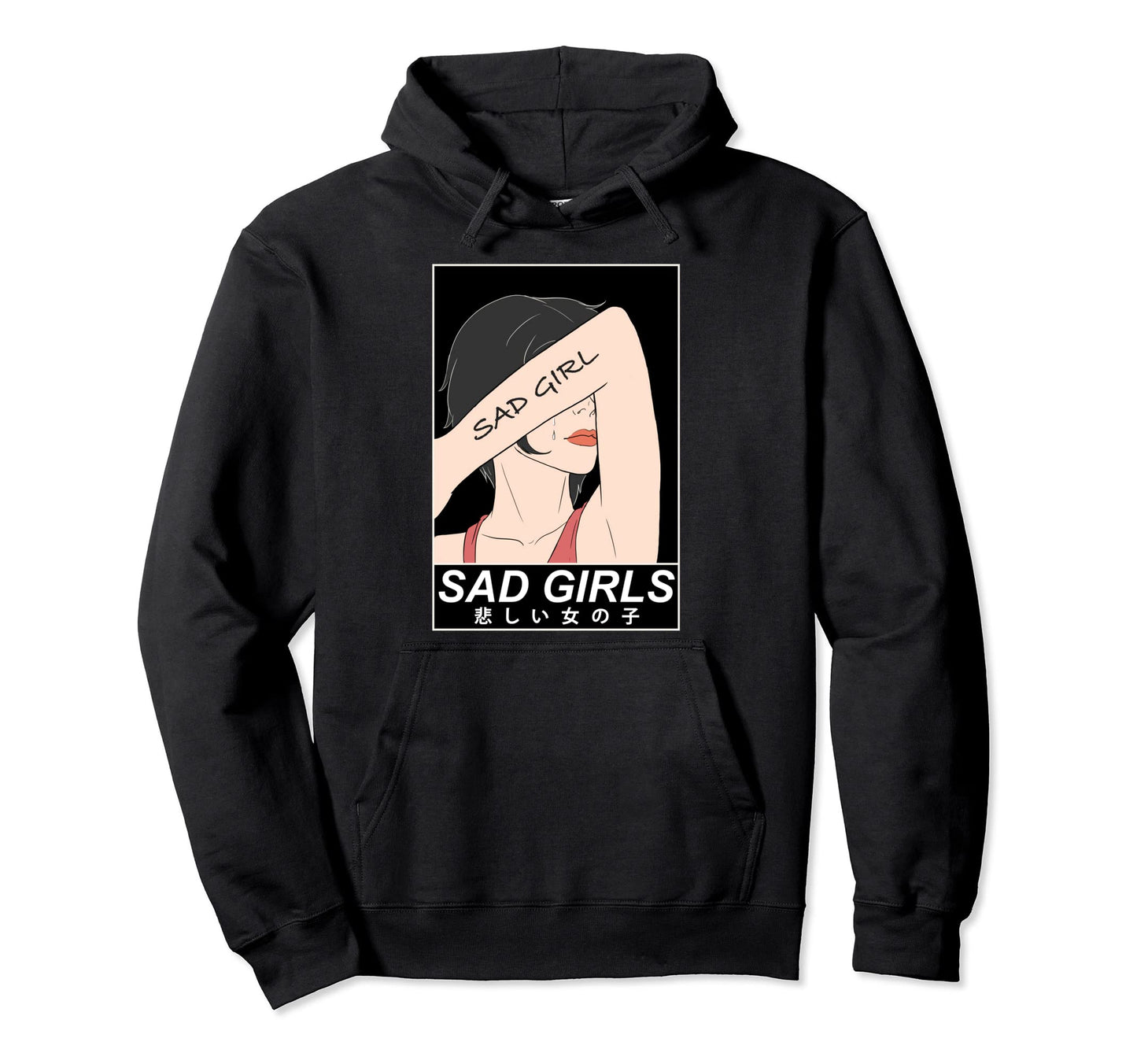 Sad Kanji Vaporwave Art Aesthetic Hoodie - Unique Graphic Men Women