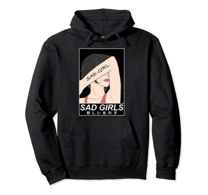 Sad Kanji Vaporwave Art Aesthetic Hoodie - Unique Graphic Men Women
