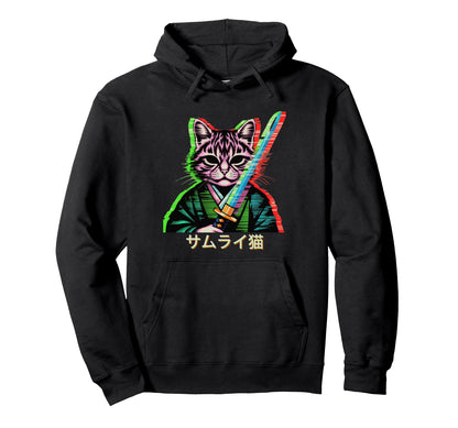 Japanese Vaporwave Samurai Cat Vaporwave Hoodie - Unique Graphic Men Women