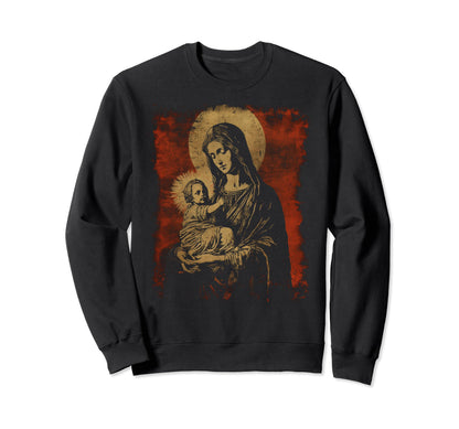 Mary Jesus Distressed 90S Goth Sweatshirt - Trendy Graphic for Adults