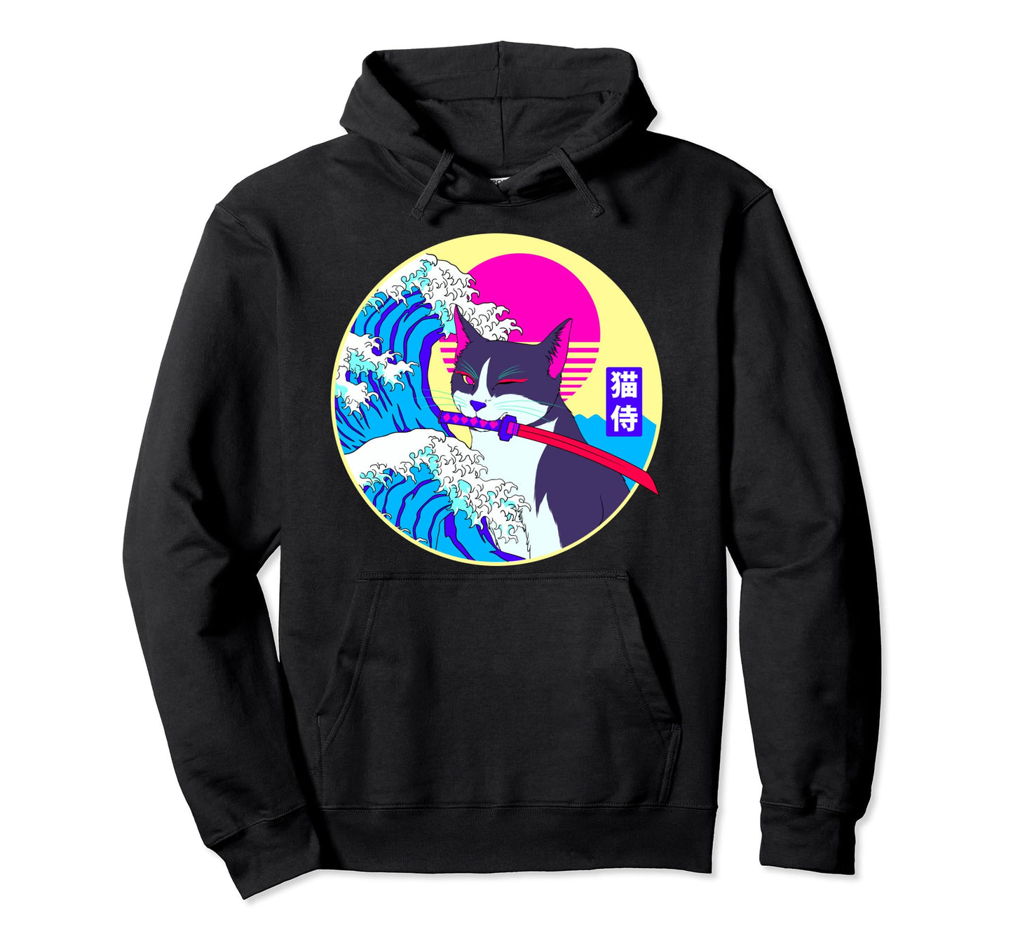Samurai Cat Great Wave Japanese Hoodie - Novelty Apparel Men Women