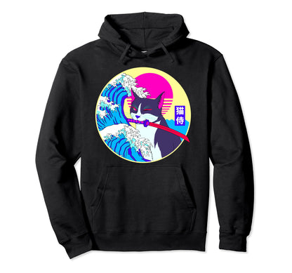 Samurai Cat Great Wave Japanese Hoodie - Novelty Apparel Men Women