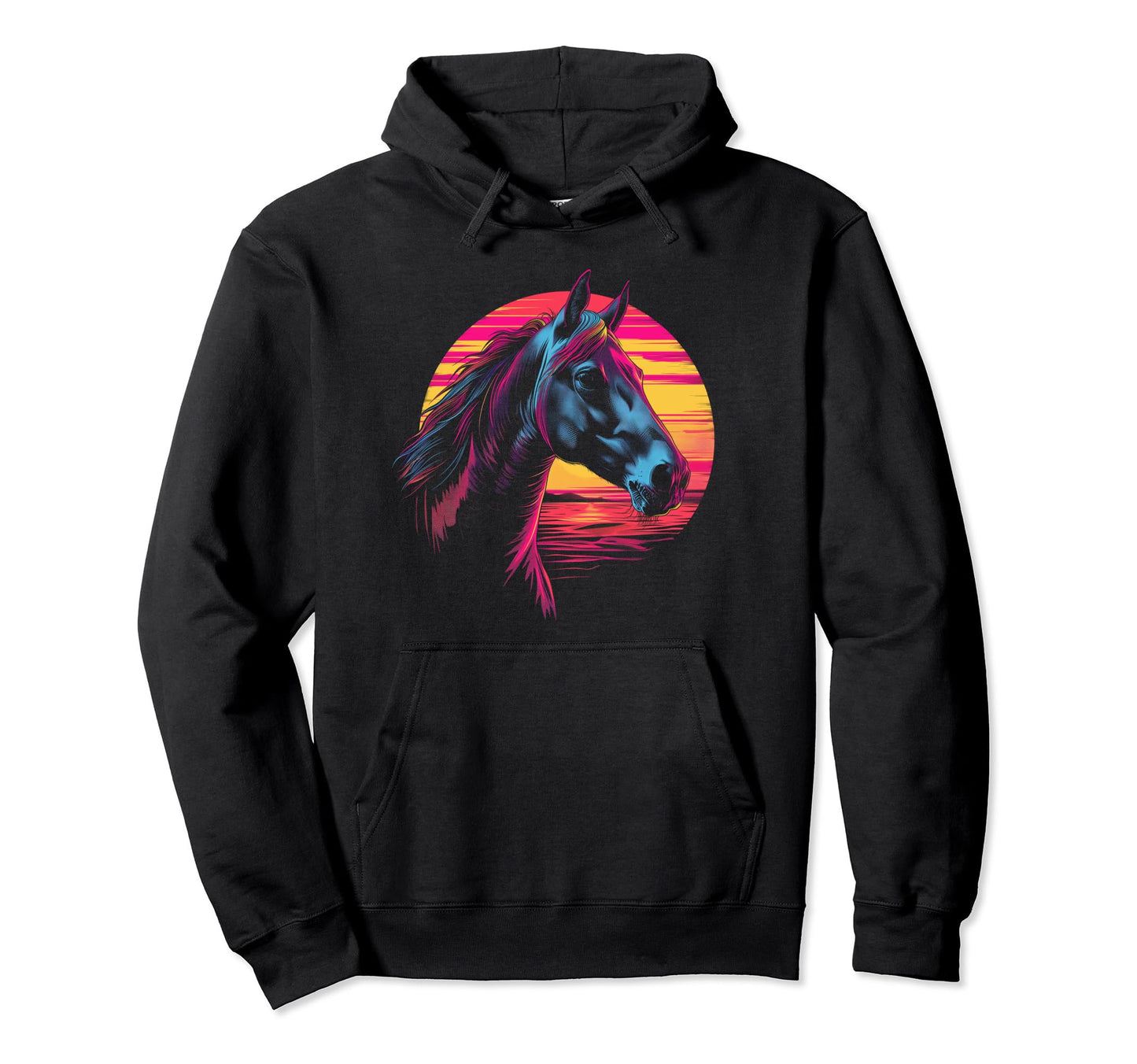 Horse Vaporwave Aesthetic Hoodie - Casual Everyday Wear for Adults