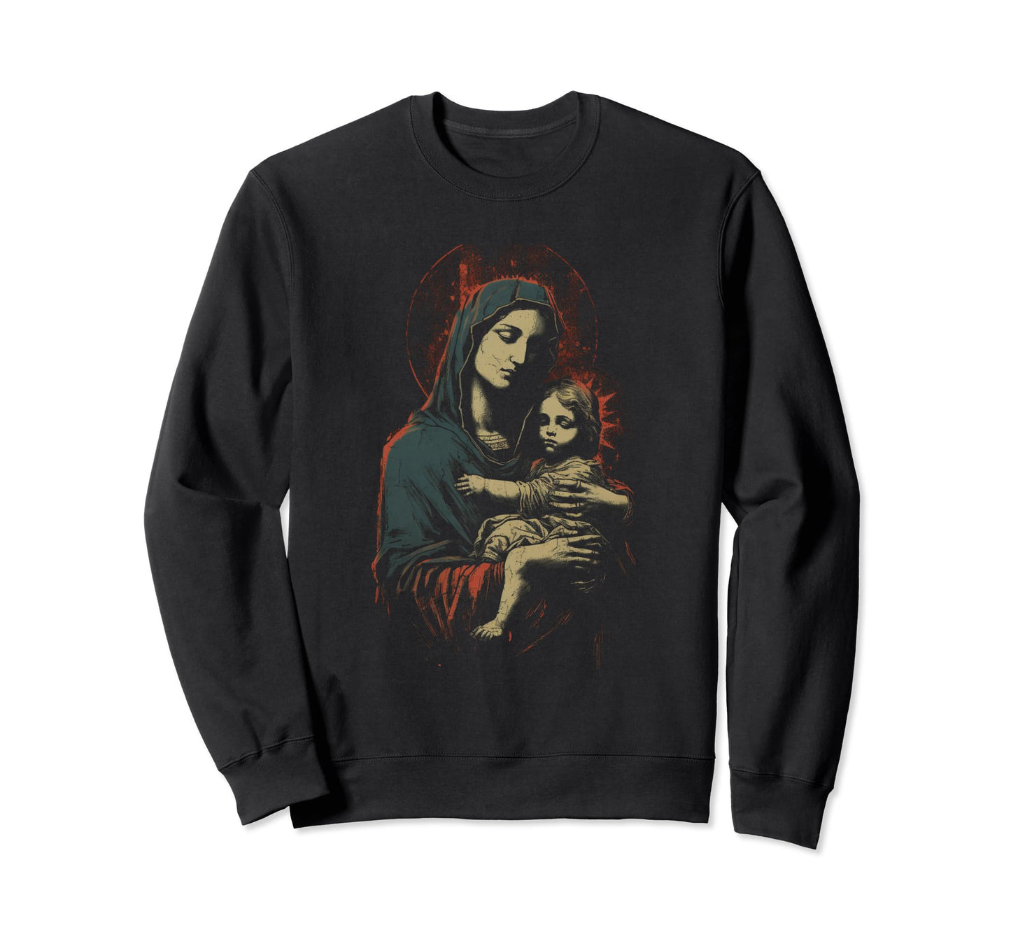 Mary Jesus Distressed 90S Goth Sweatshirt - Novelty Apparel for Adults