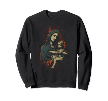 Mary Jesus Distressed 90S Goth Sweatshirt - Novelty Apparel for Adults