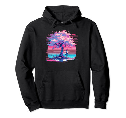 Sakura Synthwave Japanese Vaporwave Hoodie - Fun Novelty Design for Adults