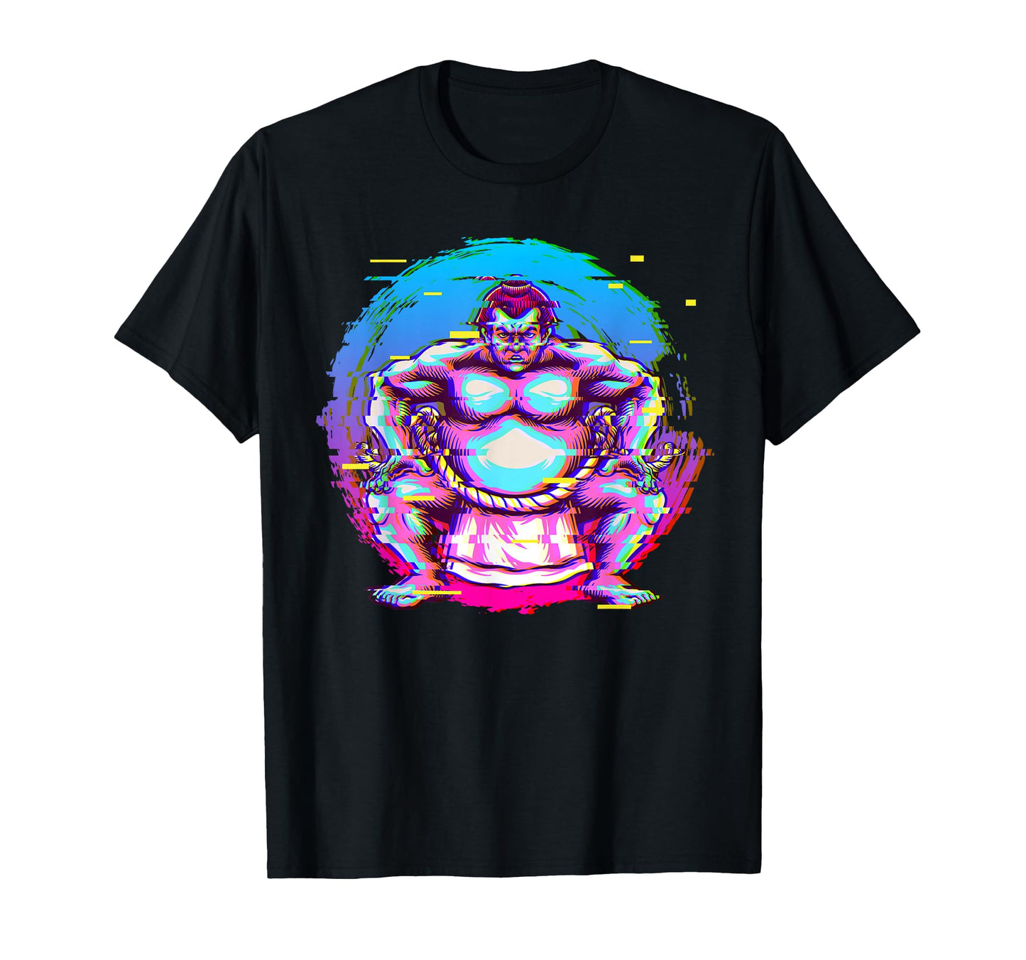 Sumo Wrestler Glitch Vaporwave Aesthetic T-Shirt - Custom Art Print Unisex