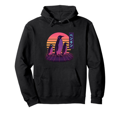 Synthwave Penguin Parade Vaporwave Aesthetic Hoodie - Trendy Graphic Unisex