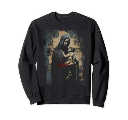 Mary Jesus Distressed 90S Goth Sweatshirt - Aesthetic Graphic Unisex