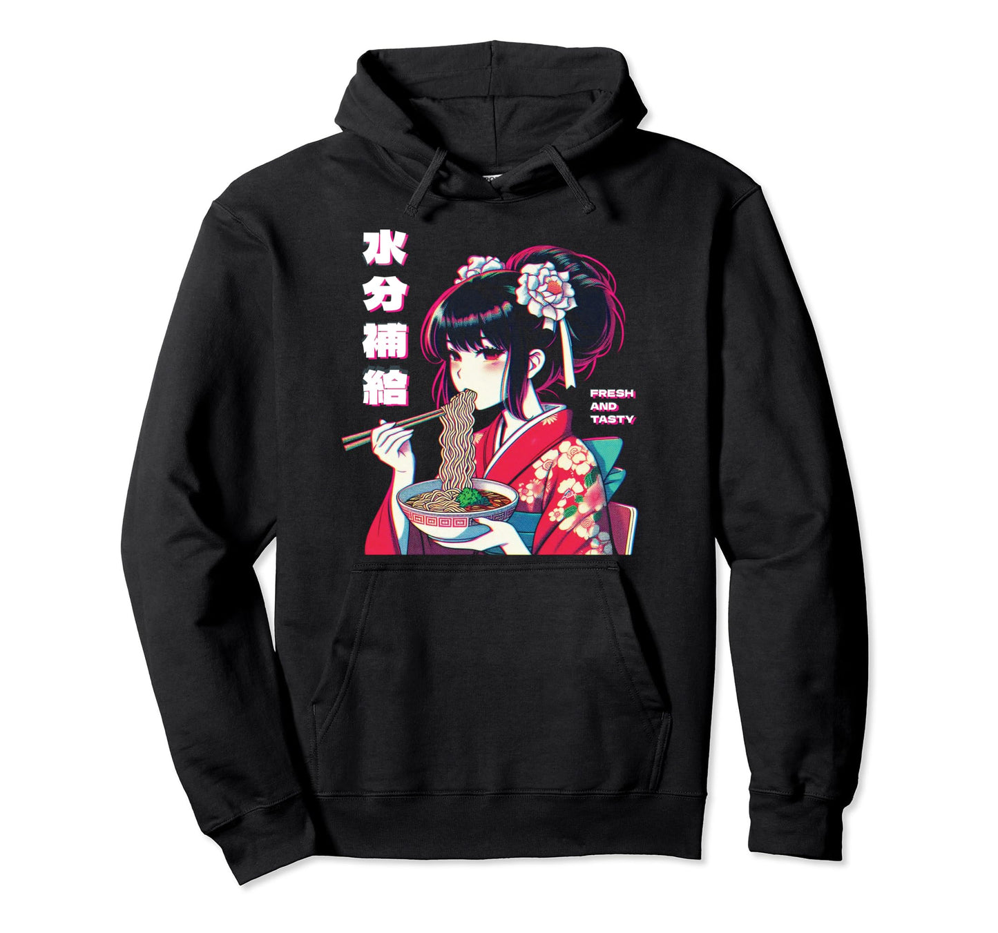 Anime Eating Ramen Vaporwave Aesthetic Hoodie - Minimalist Print Men Women
