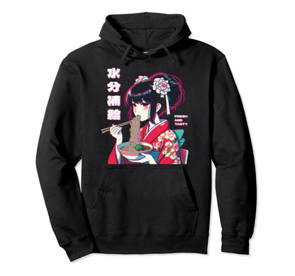 Anime Eating Ramen Vaporwave Aesthetic Hoodie - Minimalist Print Men Women
