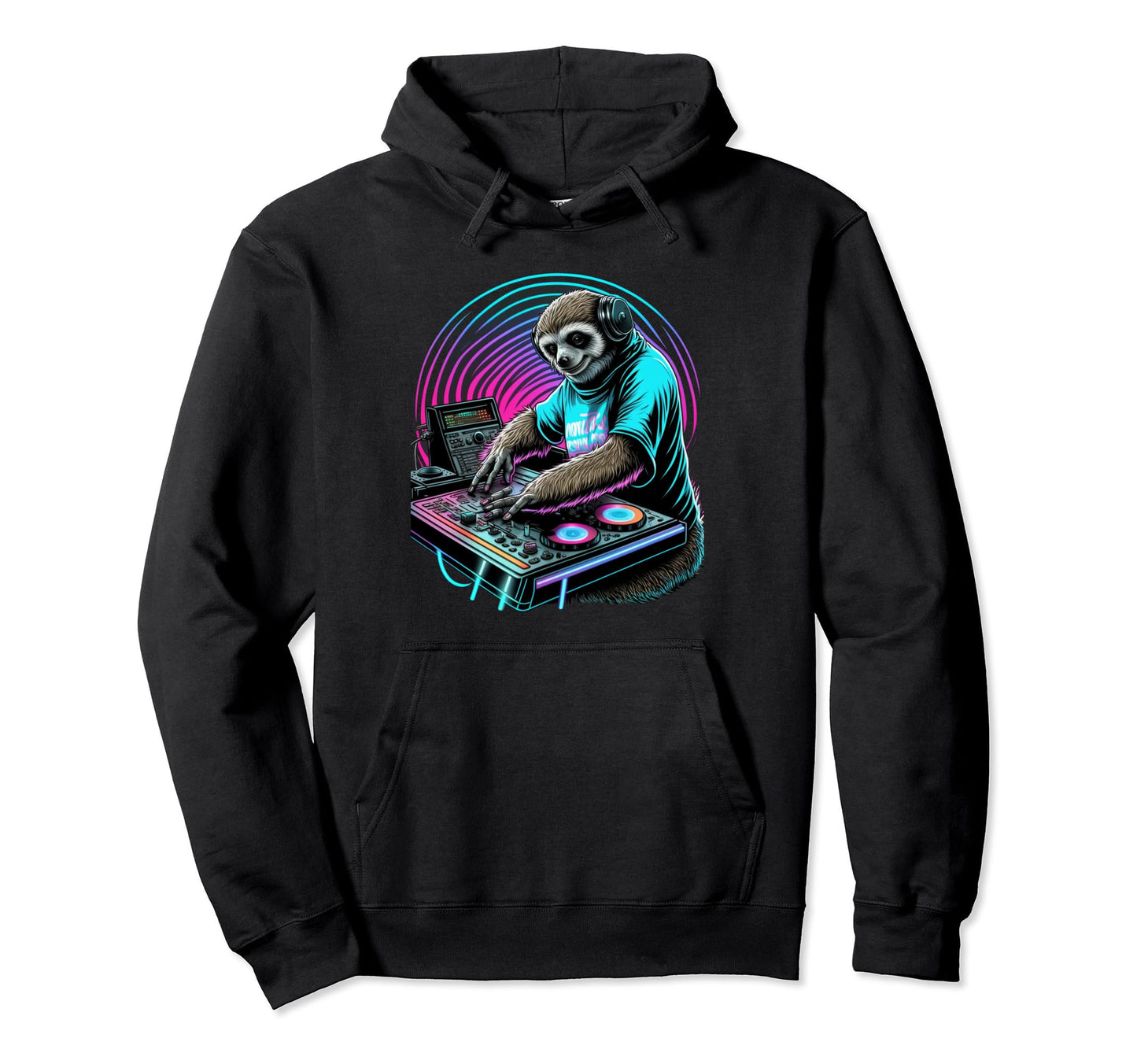 Vaporwave Aesthetic Sloth Dj Synthwave Hoodie - Trendy Graphic Unisex