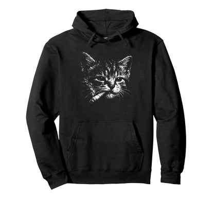 Cigarette Kitten Funny Grunge Y2K Hoodie - Novelty Apparel for Adults