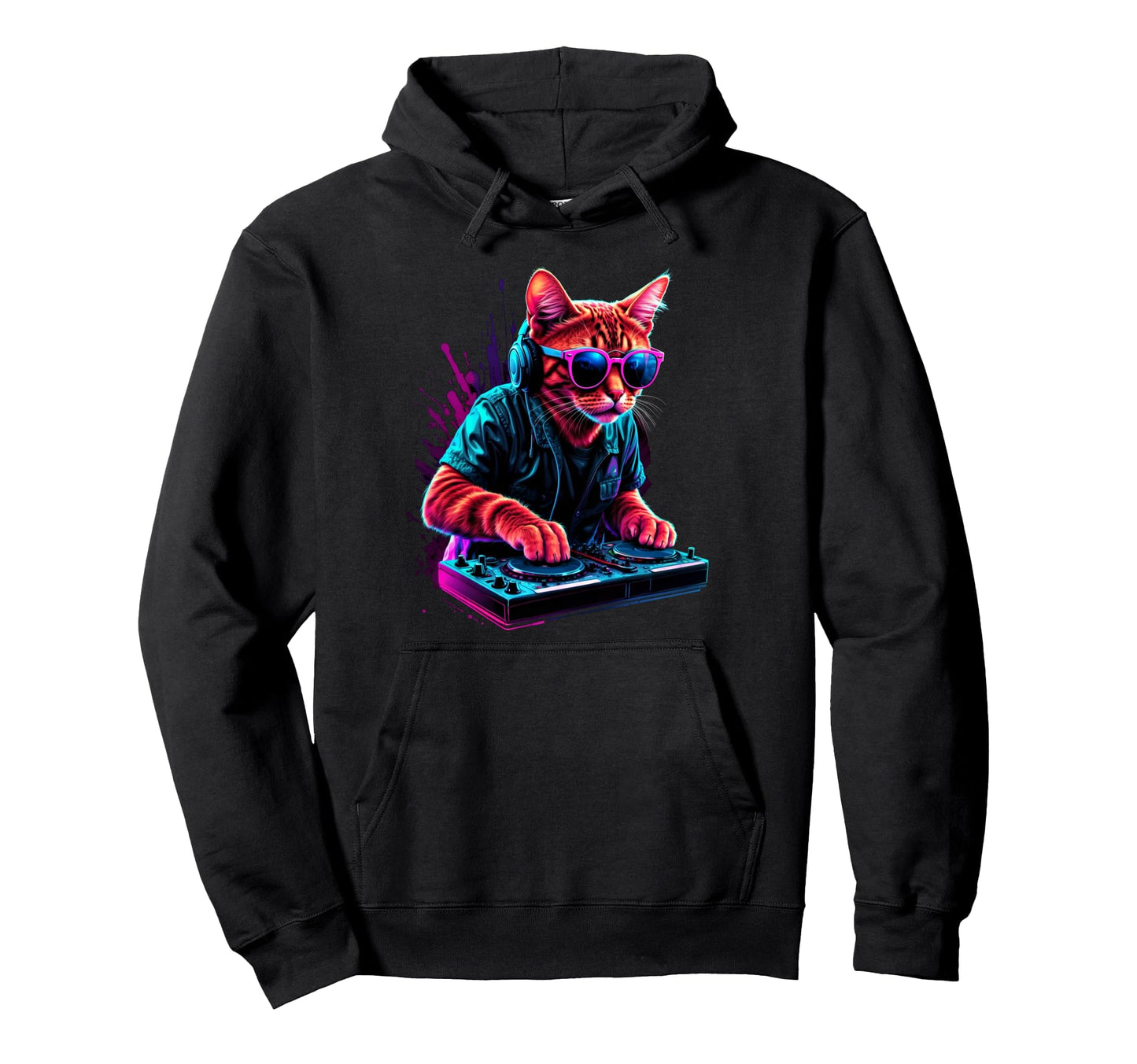 Vaporwave Aesthetic Cat Dj Techno Hoodie - Novelty Apparel Men Women