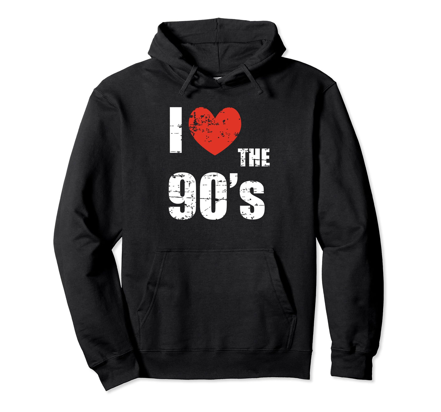 I Love 90S Distressed Heart Party Funny Hoodie - Unique Graphic Unisex