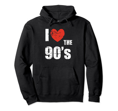 I Love 90S Distressed Heart Party Funny Hoodie - Unique Graphic Unisex