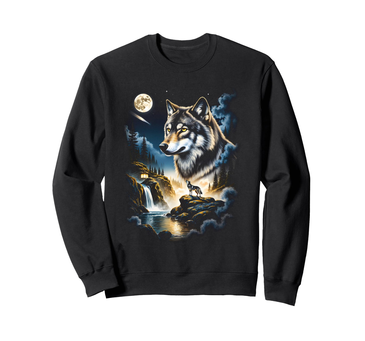 Grunge Howling Wolf 90S Nature Galaxy Sweatshirt - Aesthetic Graphic Unisex