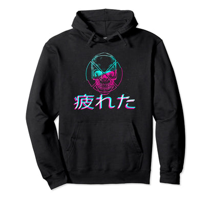 Skull Tired Glitch Japanese Otaku Hoodie - Minimalist Print for Adults