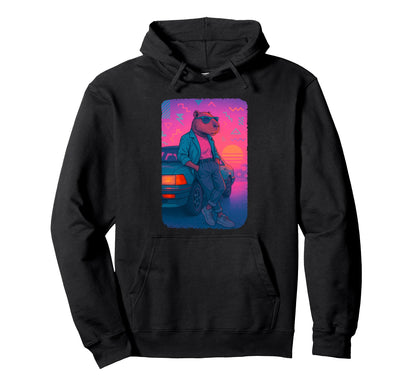 80S Capybara Vaporwave Sunset Aesthetic Hoodie - Minimalist Print Unisex