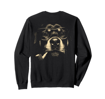 Rottweiler Glasses Smoking Pipe Sweatshirt - Custom Art Print for Adults