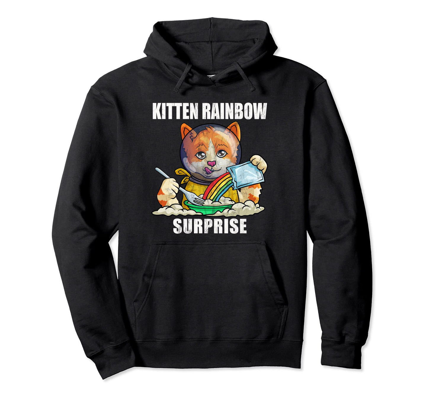 Rainbow Kitten Surprise Grunge Cat Hoodie - Minimalist Print for Adults