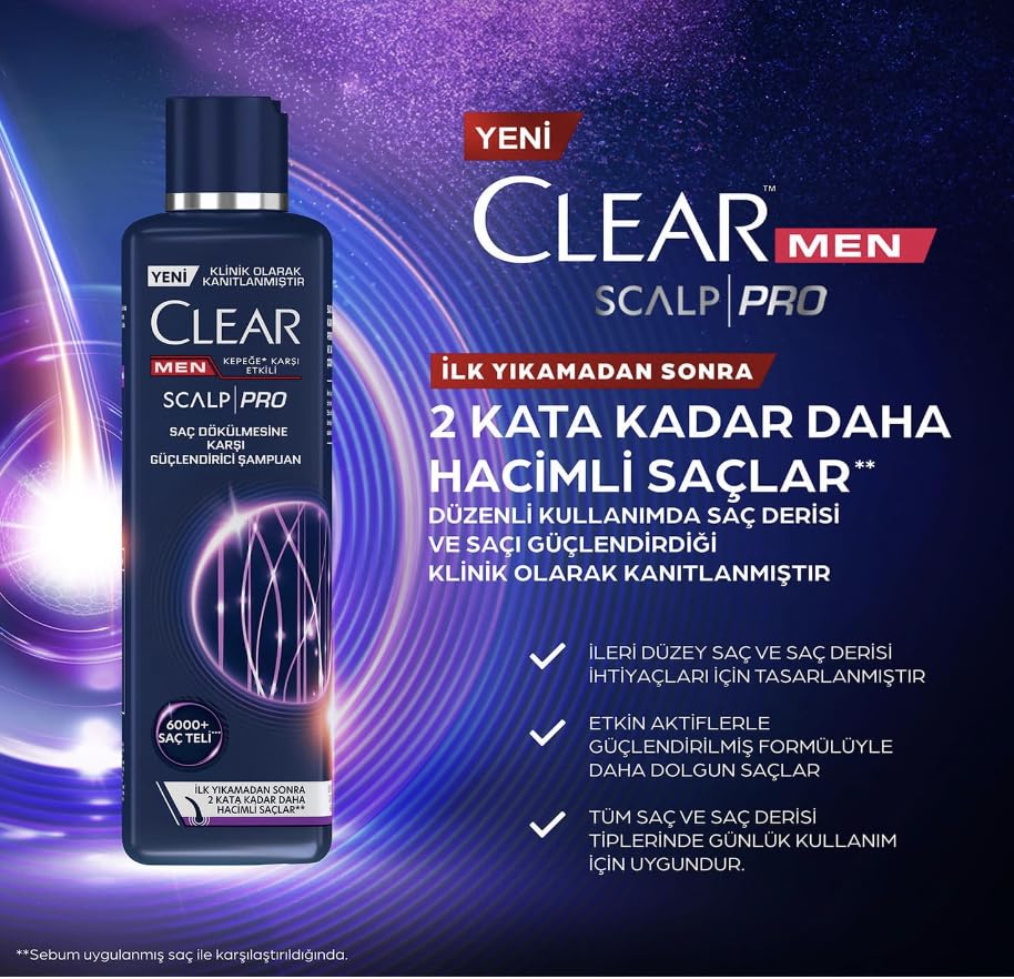 Clear Men Anti-Hair Loss Shampoo - Reduces Hair Loss, Strengthens Hair, 11.83 fl oz