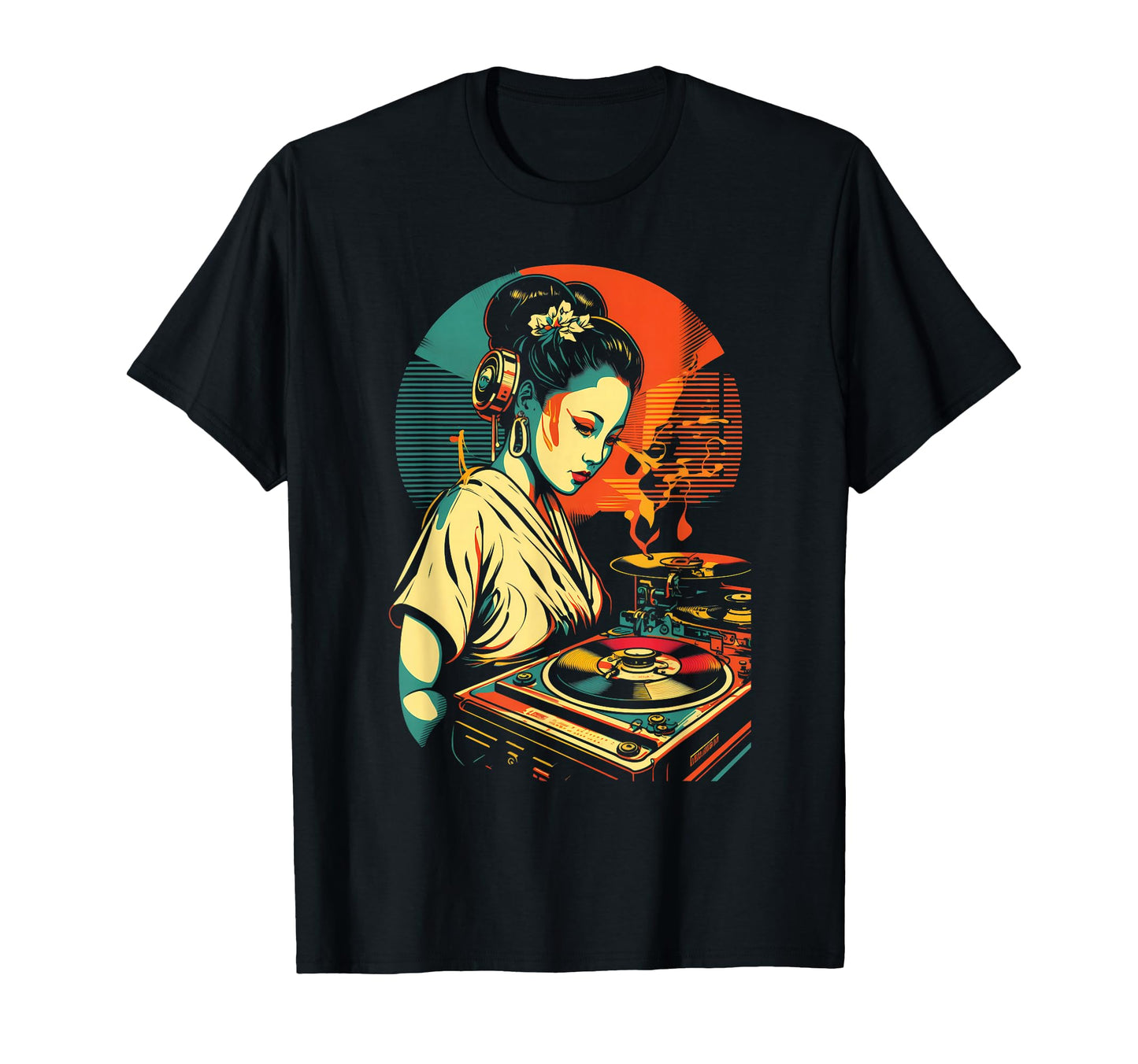 Geisha Dj Edm Japanese Kimono Vaporwave T-Shirt - Trendy Graphic Unisex