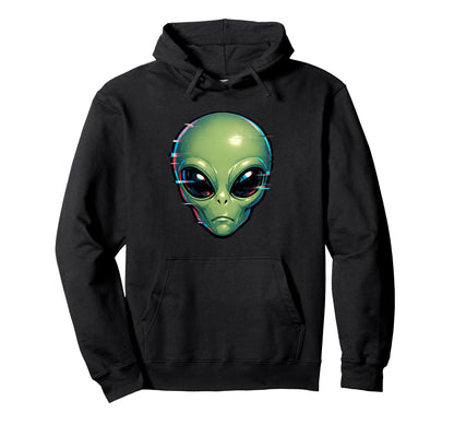 Alien Head Space Glitch Vaporwave Aesthetic Hoodie - Graphic Print Unisex