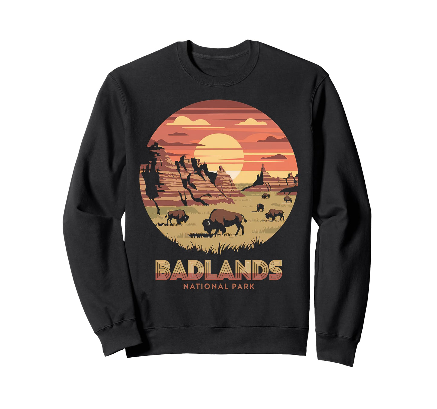 Badlands National Park Bison Sunset Sweatshirt - Trendy Graphic Unisex