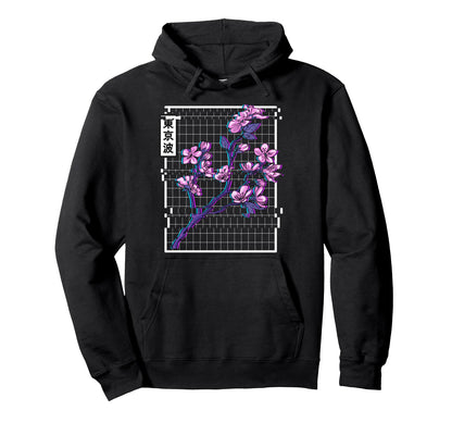 Cherry Blossom Glitch Vaporwave Hoodie - Novelty Apparel for Adults