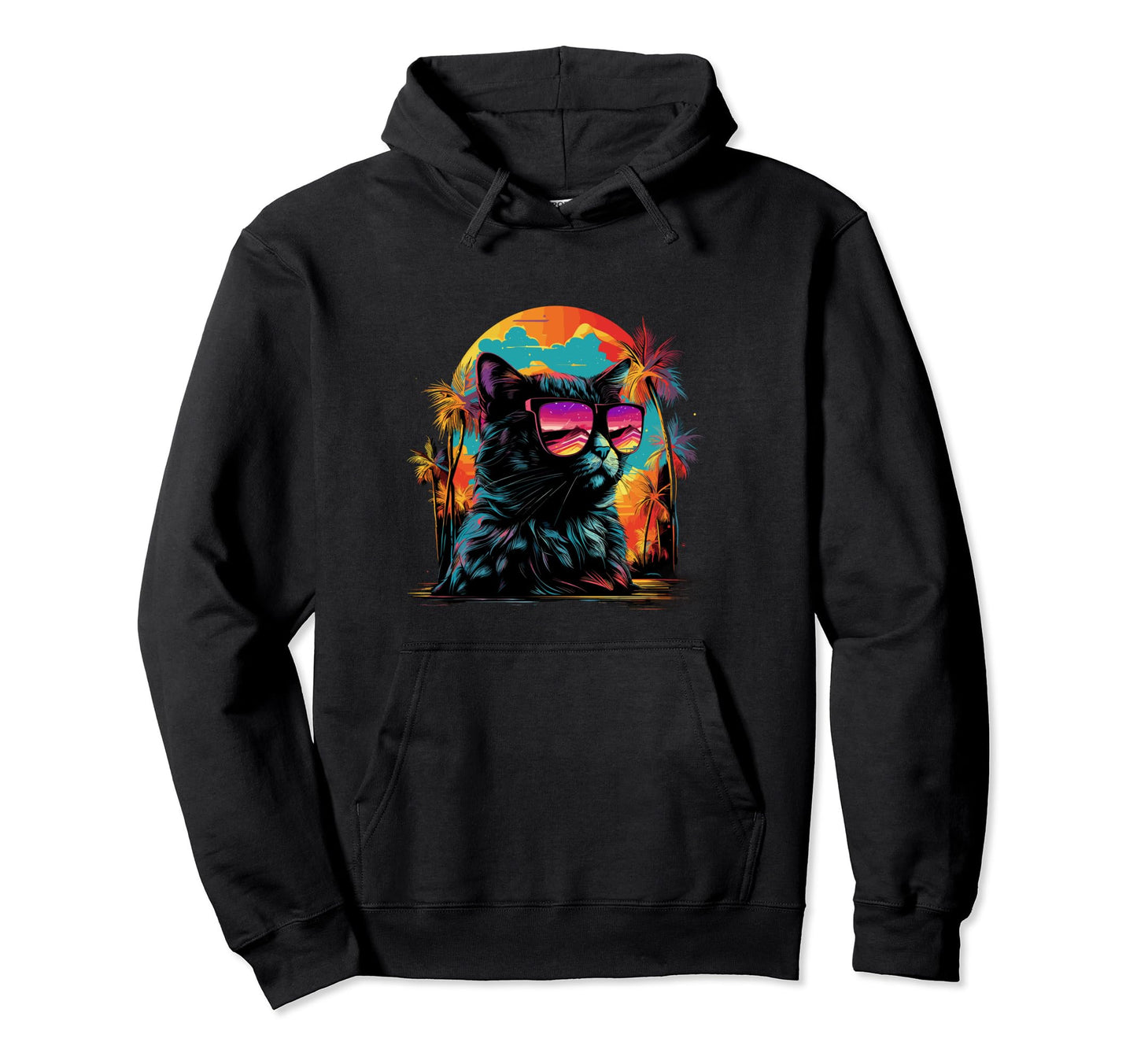 Funny Cat Vaporwave Aesthetic Animal Lover Hoodie - Graphic Print Men Women