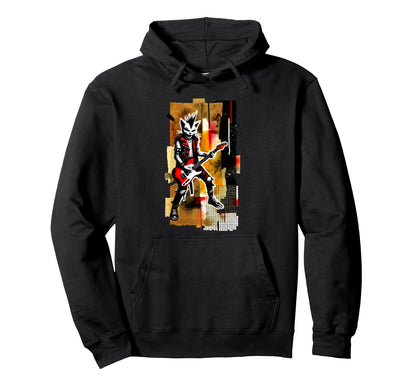 Distressed Cat Playing Guitar Hoodie - Casual Everyday Wear for Adults