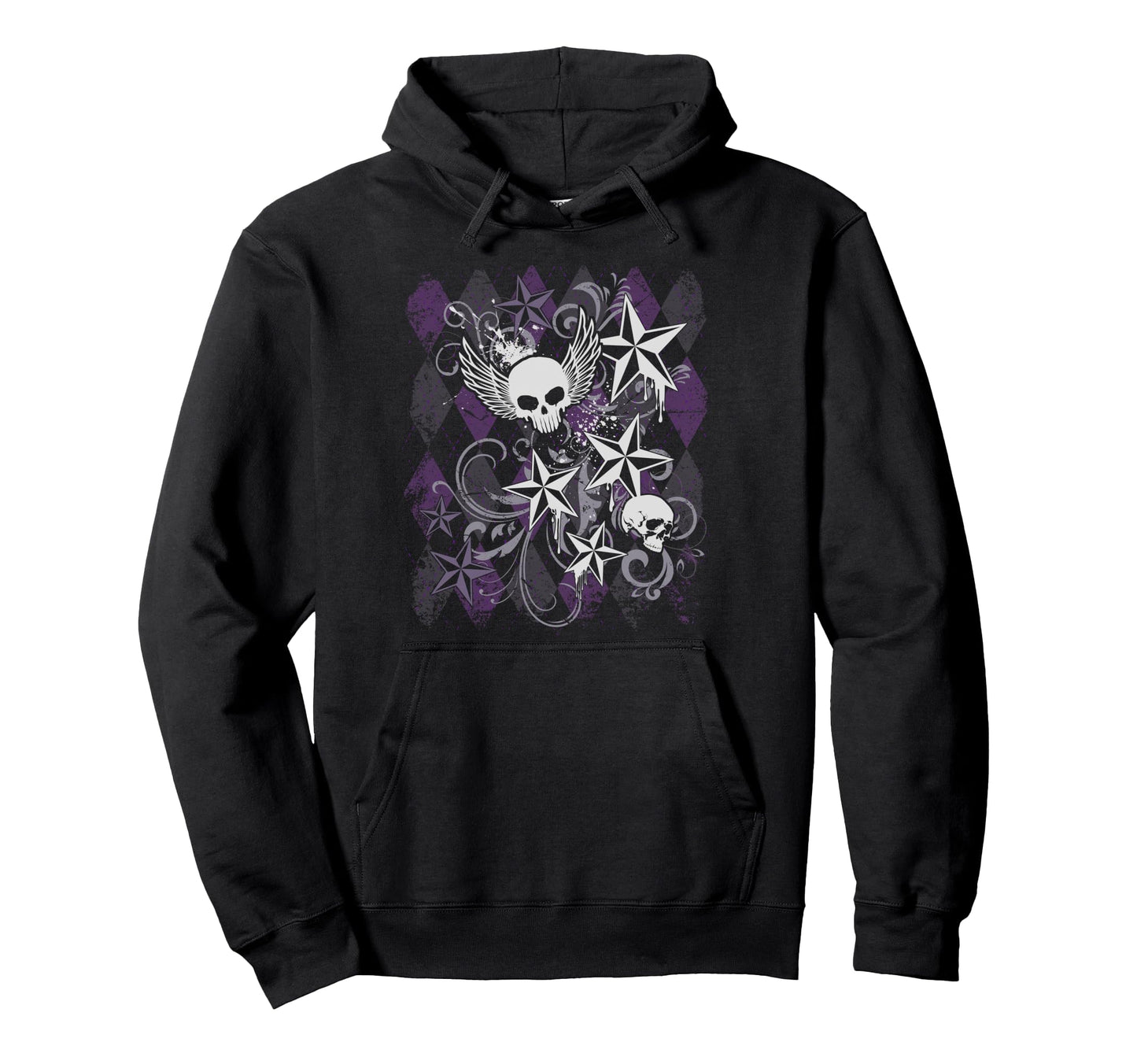 Y2K Grunge Skull Wings Star Purple Hoodie - Aesthetic Graphic for Adults