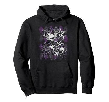 Y2K Grunge Skull Wings Star Purple Hoodie - Aesthetic Graphic for Adults