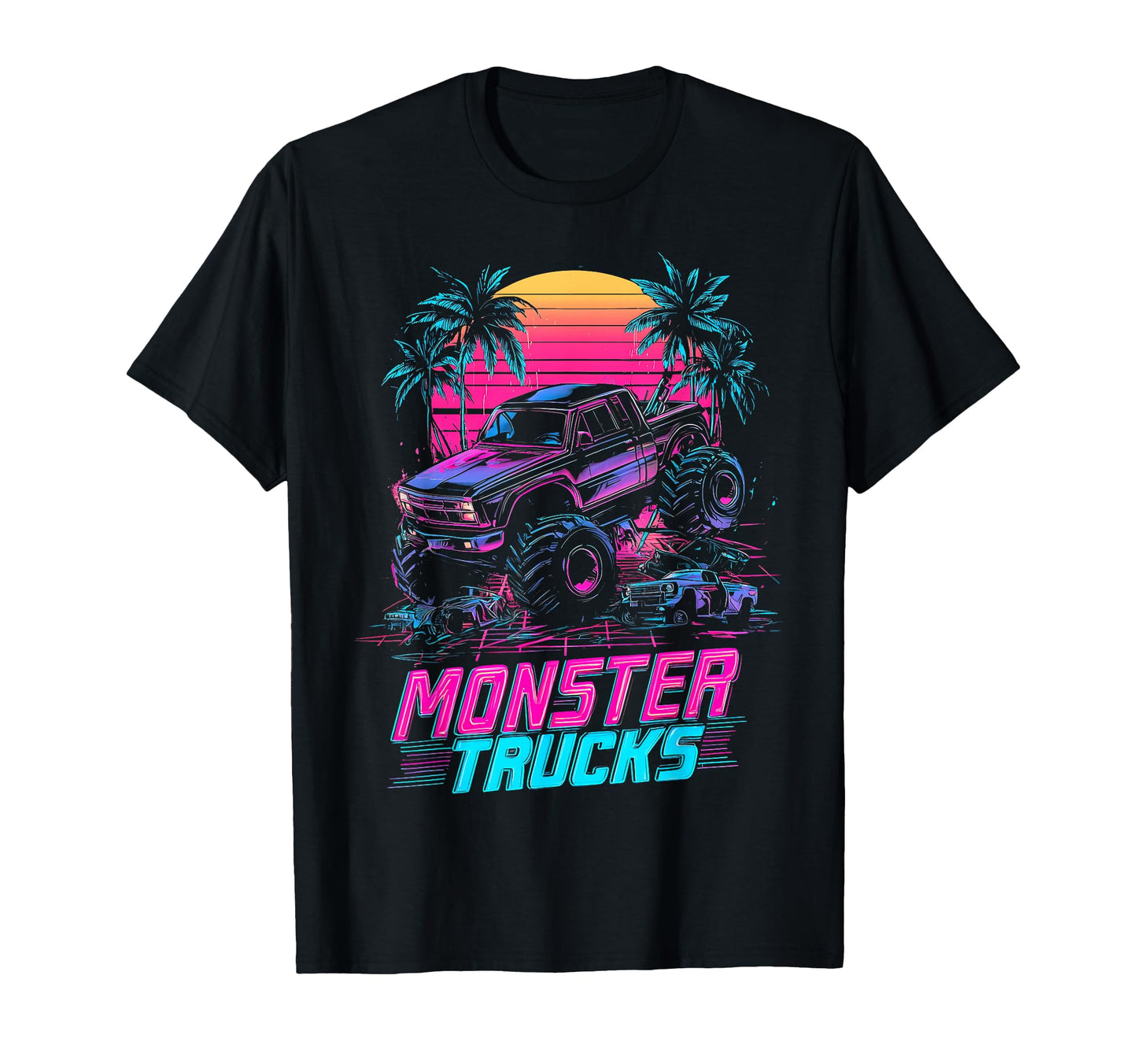 Monster Truck 4 Wheeler Vaporwave T-Shirt - Casual Everyday Wear Men Women