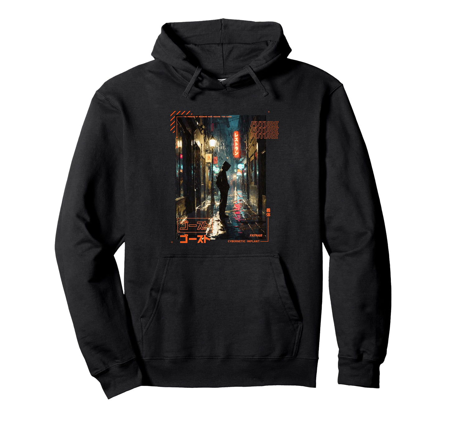 Standing Japanese Cyberpunk Vaporwave Hoodie - Minimalist Print Men Women