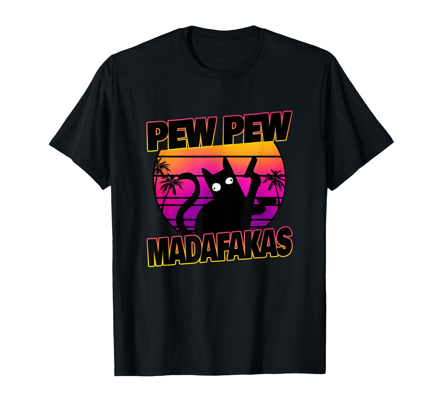 Pew Pew Madafakas Cat Vaporwave Aesthetic T-Shirt - Custom Art Print Unisex