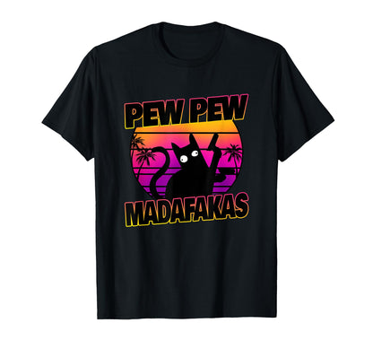 Pew Pew Madafakas Cat Vaporwave Aesthetic T-Shirt - Custom Art Print Unisex