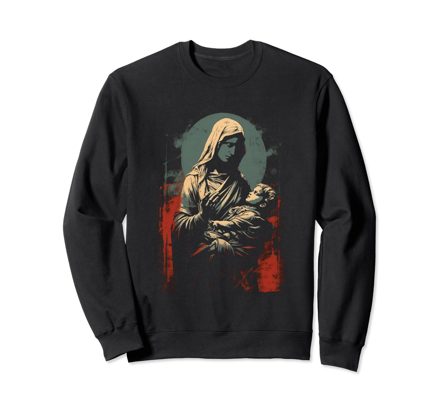 Mary Jesus Distressed 90S Goth Sweatshirt - Custom Art Print for Adults