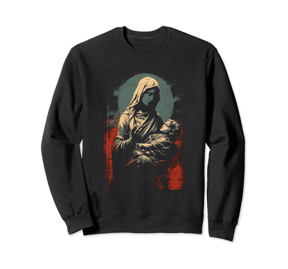 Mary Jesus Distressed 90S Goth Sweatshirt - Custom Art Print for Adults