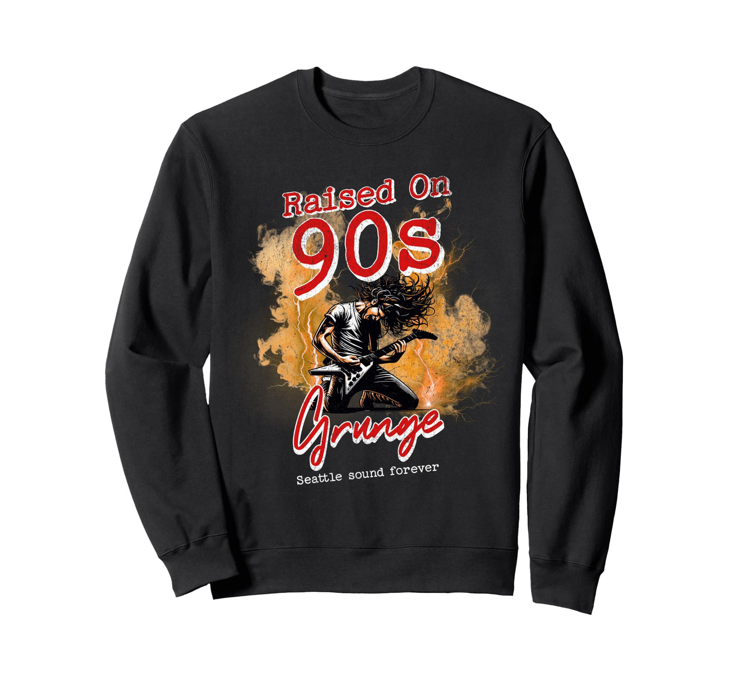 Raised 90S Rock Guitar Punk Gen Sweatshirt - Fun Novelty Design for Adults