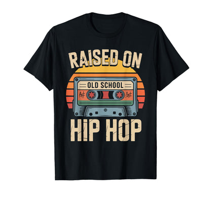 Raised Old School Hip Hop Cassette T-Shirt - Minimalist Print for Adults