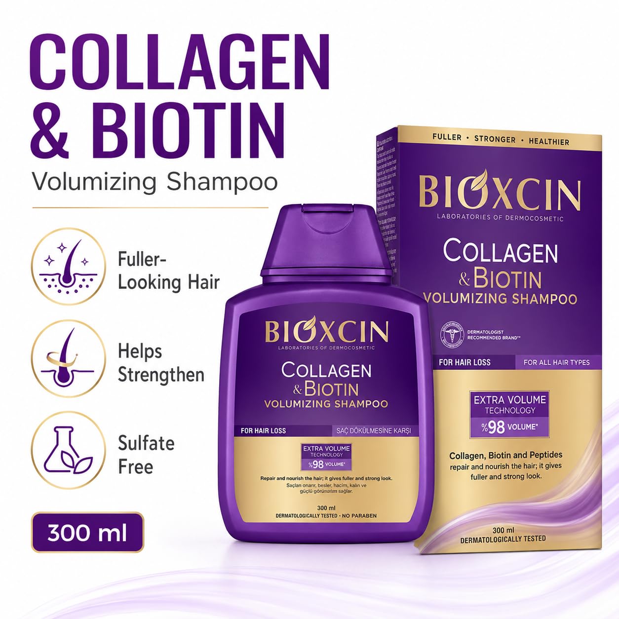 Bioxcin Collagen & Biotin Shampoo - Volume Booster | 300 ml